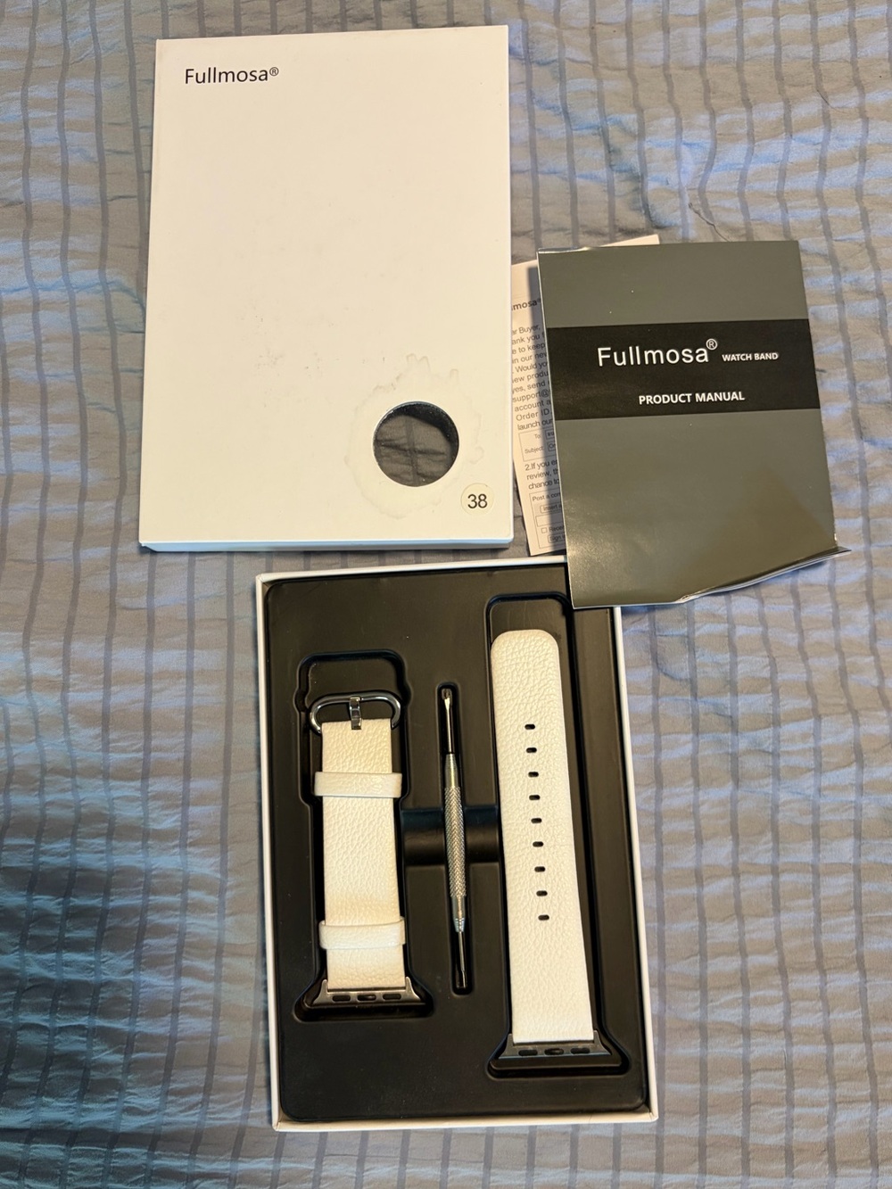 White Leather Apple Watch Band 38mm